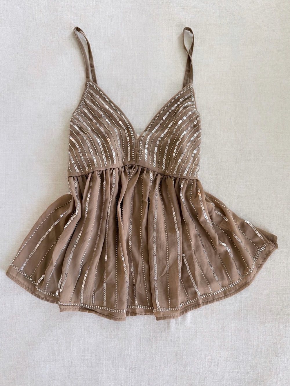 Sequin Babydoll Cami Top Taupe Beaded
Spaghetti Strap top